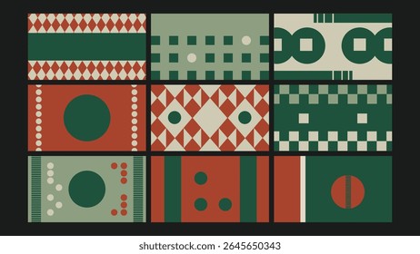 A bold design featuring minimalist geometric elements and vintage hues. Balanced layout suitable for retro branding, packaging or editorial visuals.