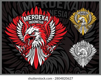 A bold, detailed, and solid vector illustration featuring the Garuda eagle, a symbol of Indonesia's independence spirit. It combines open wings, a strong expression, and a dynamic composition with a modern nationalist feel. It's suitable for a variety of design needs, offering a sharp, professional look.