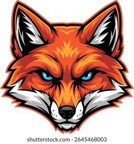 A bold and detailed vector illustration of a red fox head with a fierce, focused expression. Perfect for esports logos, team mascots, wildlife branding, or apparel design. High-resolution and fully ed
