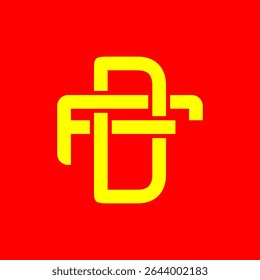 Símbolo de monografia em negrito DF em amarelo sobre fundo vermelho - moderno design de logotipo abstrato
