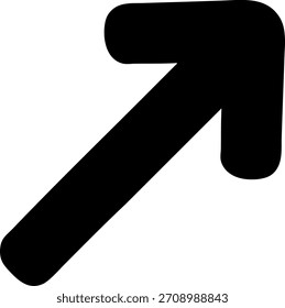 Flecha diagonal en negrita que apunta hacia arriba y hacia la derecha. Forma de Vector geométrico minimalista con líneas gruesas y silueta limpia.