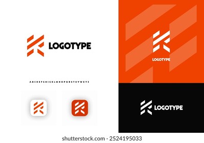 Negrito diagonal listras criando formas geométricas letra K logotipo para tecnologia, finanças, bancos, criptomoeda, marca corporativa, arquitetura, construção, imobiliário. Ilustração vetorial