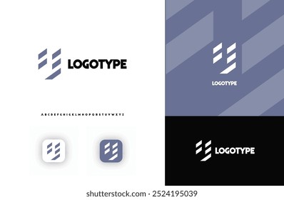 Bold diagonal stripes creating geometric shapes letter Y logo for technology, finance, banking, cryptocurrency, corporate branding, architecture, construction, real estate. Vector illustration
