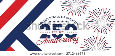 Bold Diagonal Stripes USA 250 Anniversary Banner with Fireworks Design