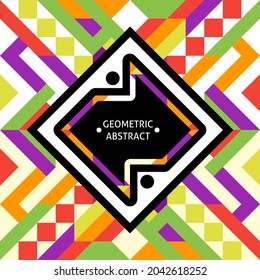 Bold diamond frame, vibrant geometric backdrop