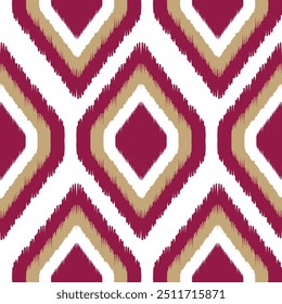 Bold Diamond Ikat Pattern in Burgundy and Beige A vibrant Ikat pattern featuring bold diamond shapes in burgundy and beige on a white background, perfect for textiles and decor.

