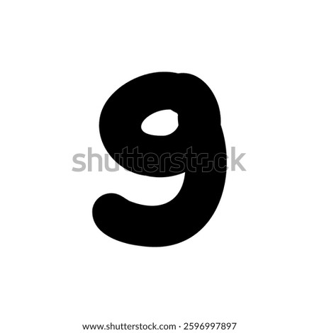 Bold digit number nine 9. Black font symbol in hand drawn doodle style. Vector illustration isolated on white background. For menu, presentation, branding, font, education, math.