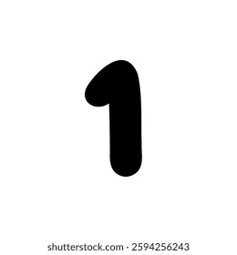 Bold digit number one 1. Black font symbol in hand drawn doodle style. Vector illustration isolated on white background. For menu, presentation, branding, font, education, math.