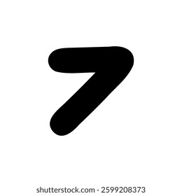 Bold digit number seven 7. Black font symbol in hand drawn doodle style. Vector illustration isolated on white background. For menu, presentation, branding, font, education, math.