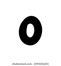 Bold digit number zero 0. Black font symbol in hand drawn doodle style. Vector illustration isolated on white background. For menu, presentation, branding, font, education, math.