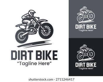 A bold dirt bike logo capturing offroad racing energy and rugged terrain movement, ideal for motocross clubs and sport equipment branding.