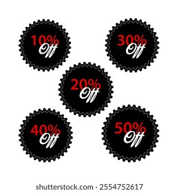 Bold discount labels from 10% to 60% off in red and black
