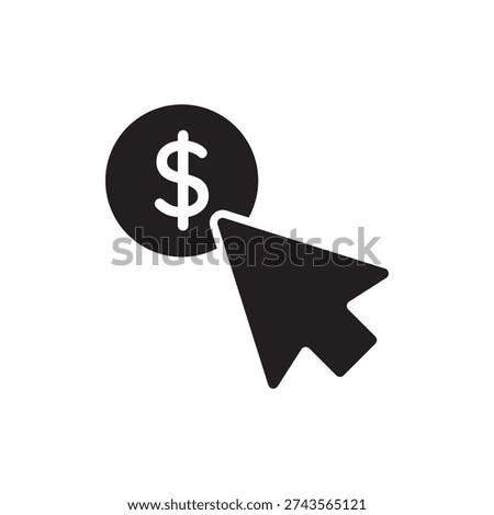 Bold dollar icon with cursor for cost per click and budget planning.