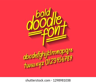 bold doodle font set with shadow