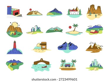 Elemento de ilustración de paisaje Doodle en negrita