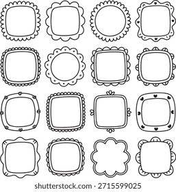 Paquete de borde decorativo Doodle dibujado a mano de doble línea en negrita