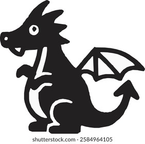 A bold Dragon icon in solid black on a clean white background. Strong and majestic, symbolizing power, wisdom, and myth, with a sleek, modern, and minimalistic design.