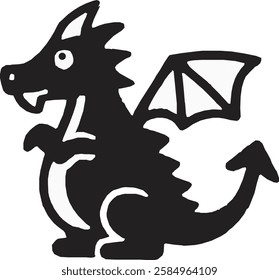 A bold Dragon icon in solid black on a clean white background. Strong and majestic, symbolizing power, wisdom, and myth, with a sleek, modern, and minimalistic design.