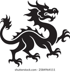 A bold Dragon icon in solid black on a clean white background. Strong and majestic, symbolizing power, wisdom, and myth, with a sleek, modern, and minimalistic design.