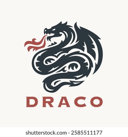 Bold dragon logo concept features a mythical serpent design, symbolizing strength and power, ideal for branding or creative applications.