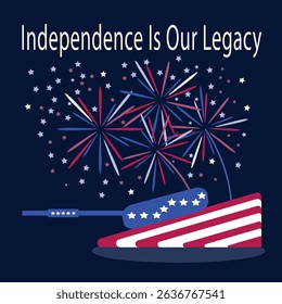 Bold and dramatic July 4 card with fireworks lighting the night sky. A tribute to America's enduring fight for freedom.