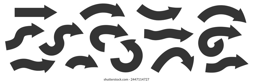 Bold drawn arrows different shapes. Isolated PNG