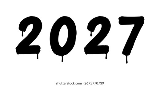 Números de gotejamento negrito "2027" representando o ano seguinte, com um efeito de tinta preta elegante para um visual moderno e artístico