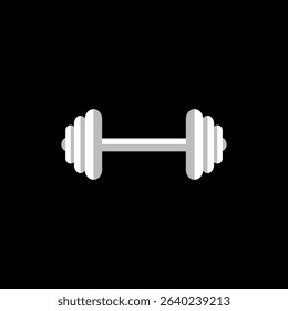 Bold dumbbell icon with thick triple plates on both sides in flat white design, perfect for strength training graphics, fitness apps, gym branding, and sports visuals