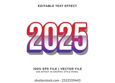 A bold and dynamic 3D vector text effect celebrating New Year 2025 with vibrant, eye catching colors