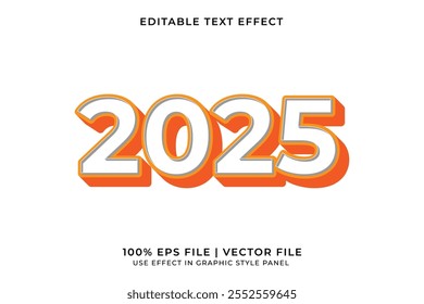 A bold and dynamic 3D vector text effect celebrating New Year 2025 with vibrant, eye catching colors