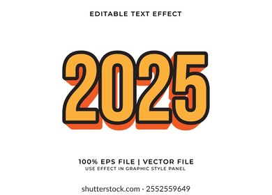 A bold and dynamic 3D vector text effect celebrating New Year 2025 with vibrant, eye catching colors