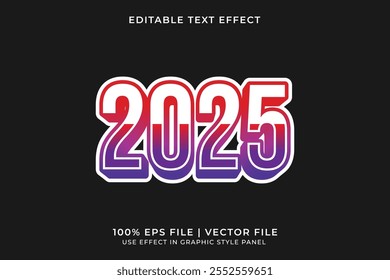 A bold and dynamic 3D vector text effect celebrating New Year 2025 with vibrant, eye catching colors