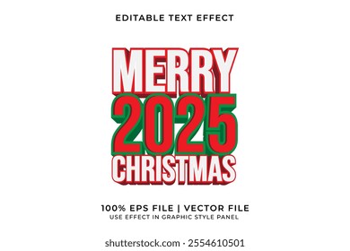 A bold and dynamic 3D vector text effect celebrating Christmas and New Year 2025