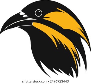 Bold and dynamic black and yellow bird logo with a fierce expression