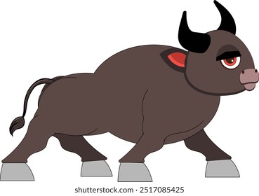 Una Ilustración vectorial de toro audaz y dinámica, que muestra la poderosa postura del animal. Perfecto para logotipos, mascotas o proyectos de diseño, este gráfico de alta calidad captura la fuerza, la agresividad y 