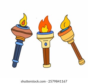 A bold, dynamic cartoon torch, ideal for light, outdoor, or adventure-themed sticker bundles.