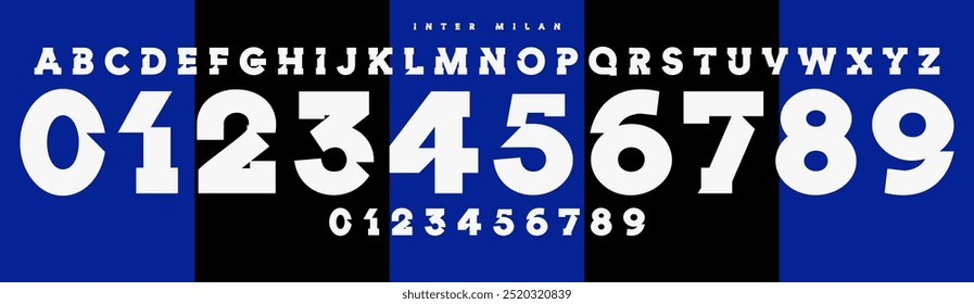 Bold dynamic font, inspired by classic sports typography. Bold numbers and letters for logos, posters, sports branding, jersey numbers, team merchandise. Vector typeset