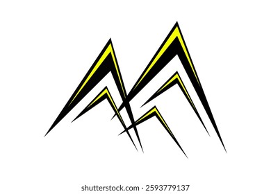A bold and dynamic illustration of mountains in sharp, angular lines, highlighted with yellow accents on a white background. The design is modern, energetic, and geometric.
vector illustration .