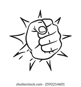 A bold and dynamic line art illustration of a clenched fist in a punching pose. Perfect for designs related to strength, resistance, sports, or motivation.