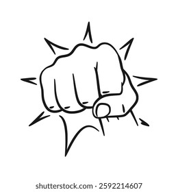 A bold and dynamic line art illustration of a clenched fist in a punching pose. Perfect for designs related to strength, resistance, sports, or motivation.