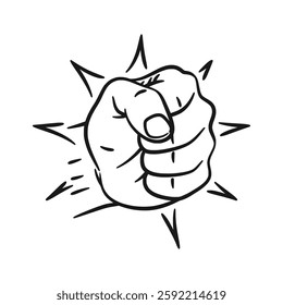 A bold and dynamic line art illustration of a clenched fist in a punching pose. Perfect for designs related to strength, resistance, sports, or motivation.