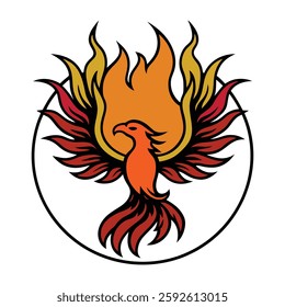 A bold and dynamic phoenix rising from flames, symbolizing rebirth, strength, and resilience. Perfect for logos, tattoos, branding, and fantasy-themed artwork.