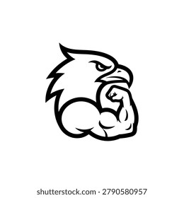Bold eagle head with muscular arm in a confident pose, black outline illustration