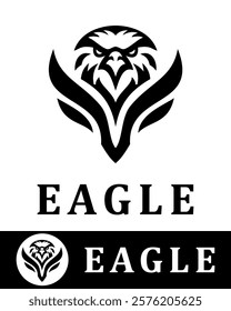  A bold eagle logo design with sharp, symmetrical lines and modern aesthetics