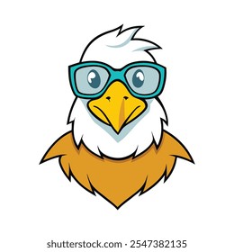 "Atrevido logotipo de la mascota del águila con los ojos afilados, llevando gafas elegantes que exudan inteligencia y confianza. Perfecto para marcas que quieren un emblema moderno, feroz e inteligente".