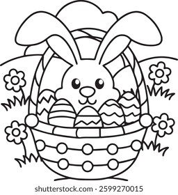 Bold and easy cute easter coloring pages. Spring-themed Easter bunny and eggs coloring page. Bold, easy, and perfect for young artists!