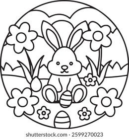 Bold and easy cute easter coloring pages. Spring-themed Easter bunny and eggs coloring page. Bold, easy, and perfect for young artists!