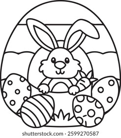 Bold and easy cute easter coloring pages. Spring-themed Easter bunny and eggs coloring page. Bold, easy, and perfect for young artists!