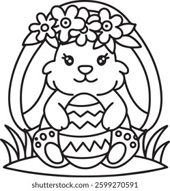 Bold and easy cute easter coloring pages. Spring-themed Easter bunny and eggs coloring page. Bold, easy, and perfect for young artists!
