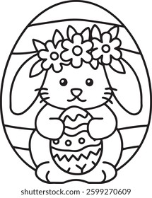 Bold and easy cute easter coloring pages. Spring-themed Easter bunny and eggs coloring page. Bold, easy, and perfect for young artists!